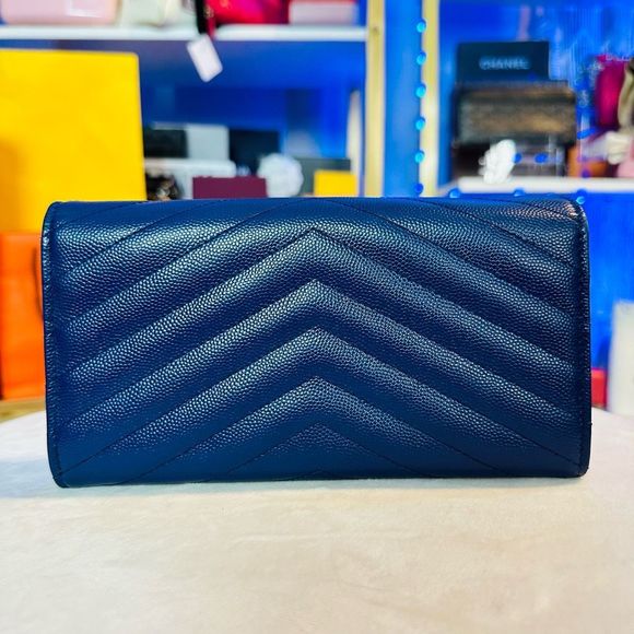 YSL Classic Monogram Flap Mattelasse Chevron Leather Large Wallet Let - Picture 5 of 17